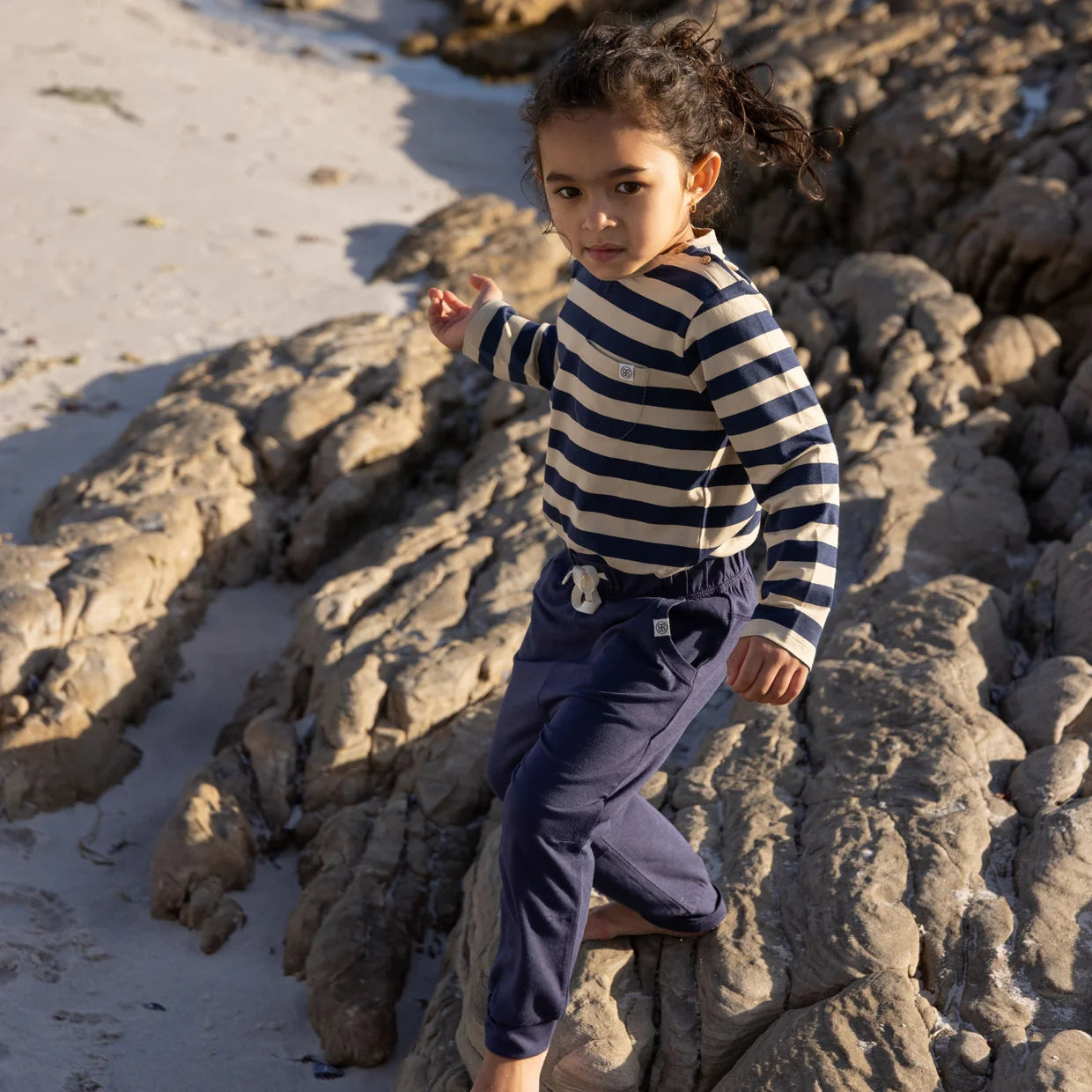 UV protection long-sleeved shirt UVP 50+ Navy/Sandy Stripe