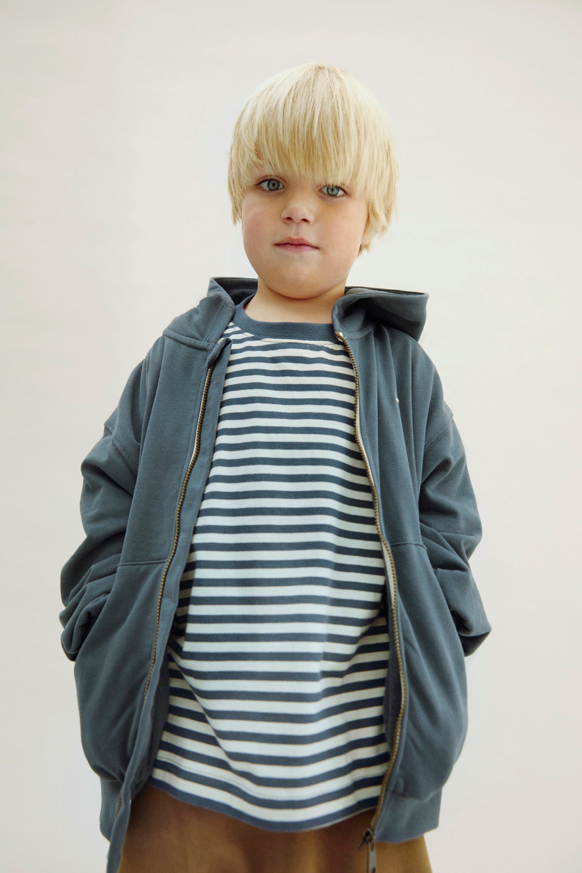Hoodie w/Zip GOTS Blue Gray
