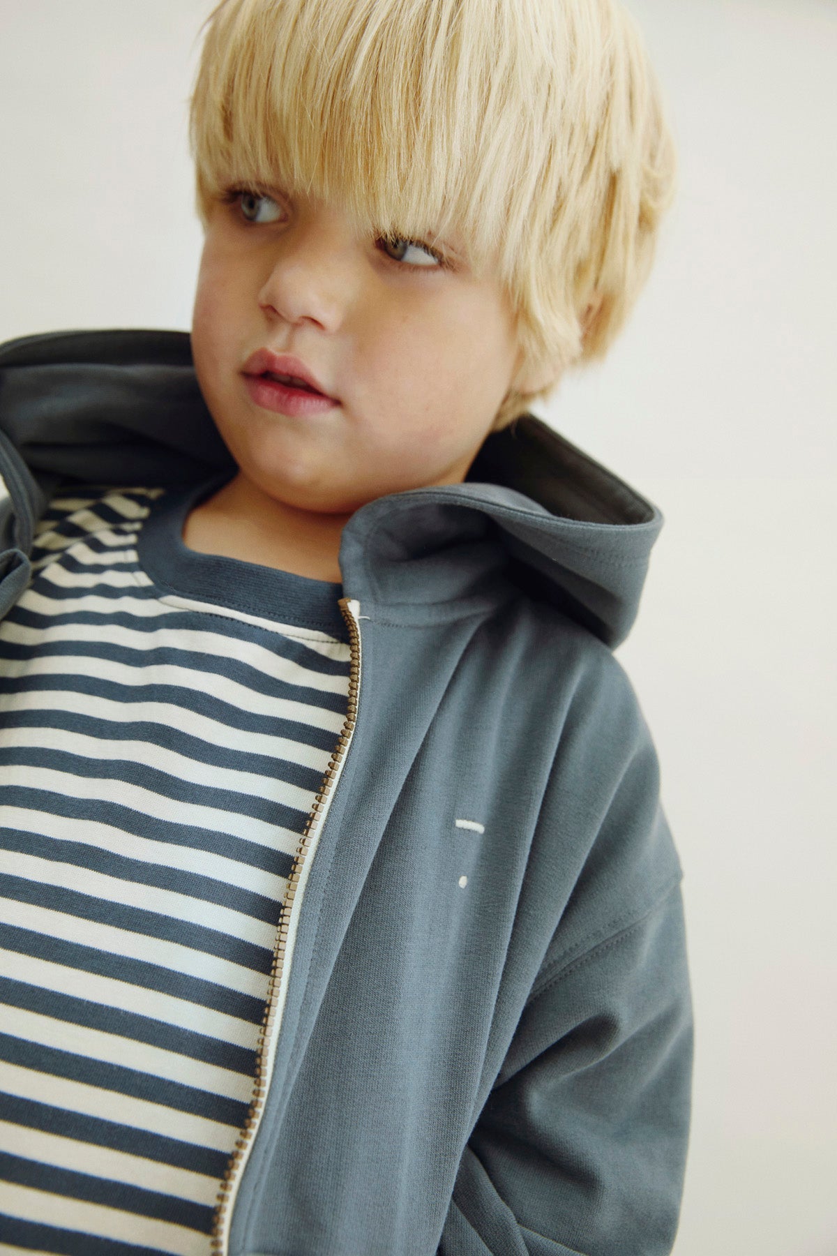 Hoodie w/Zip GOTS Blue Gray
