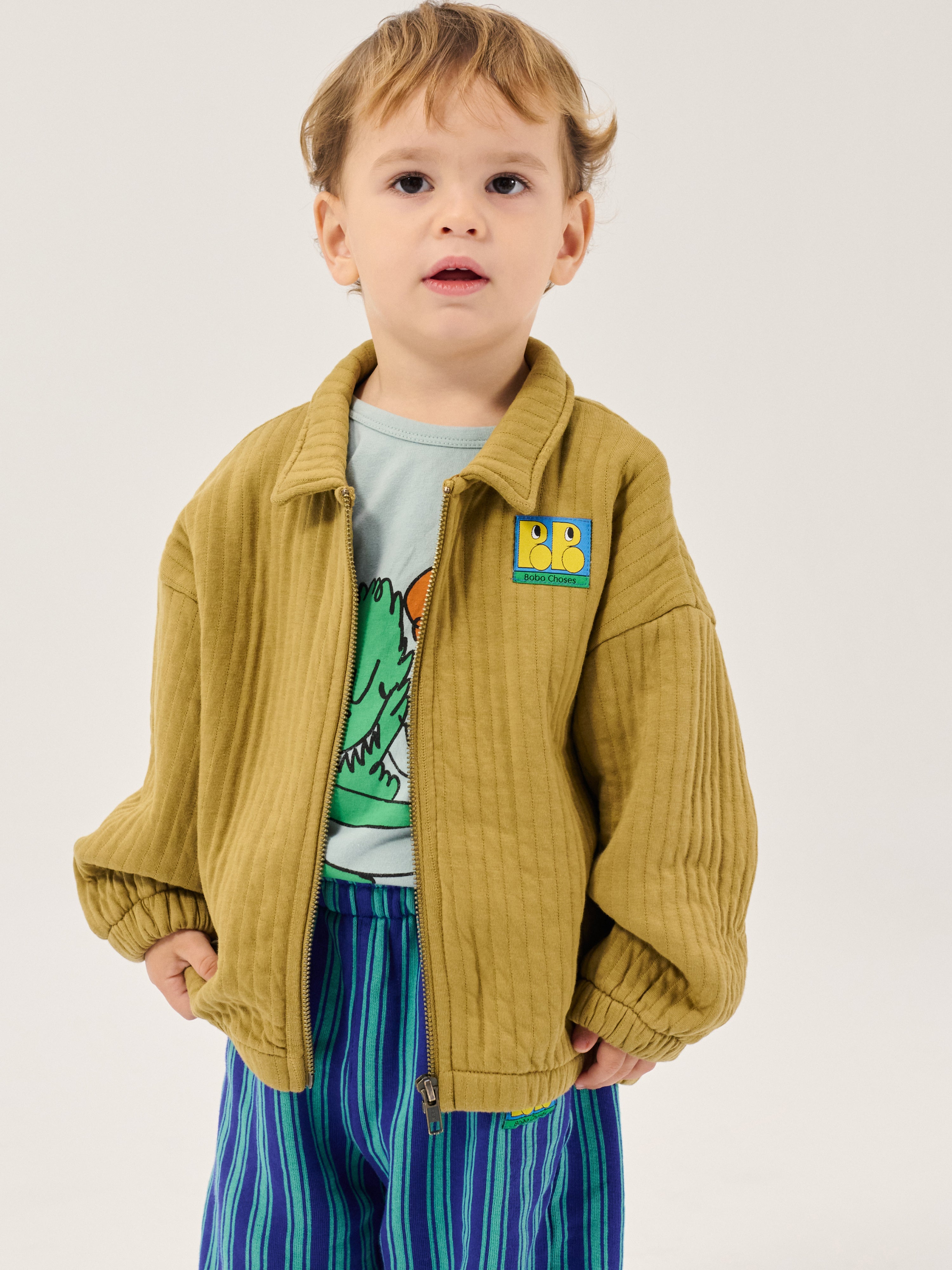 Veste pour bébé Booo Bo Choses kaki / Sweat-shirt matelassé à fermeture éclair Booo Bo Choses Tag