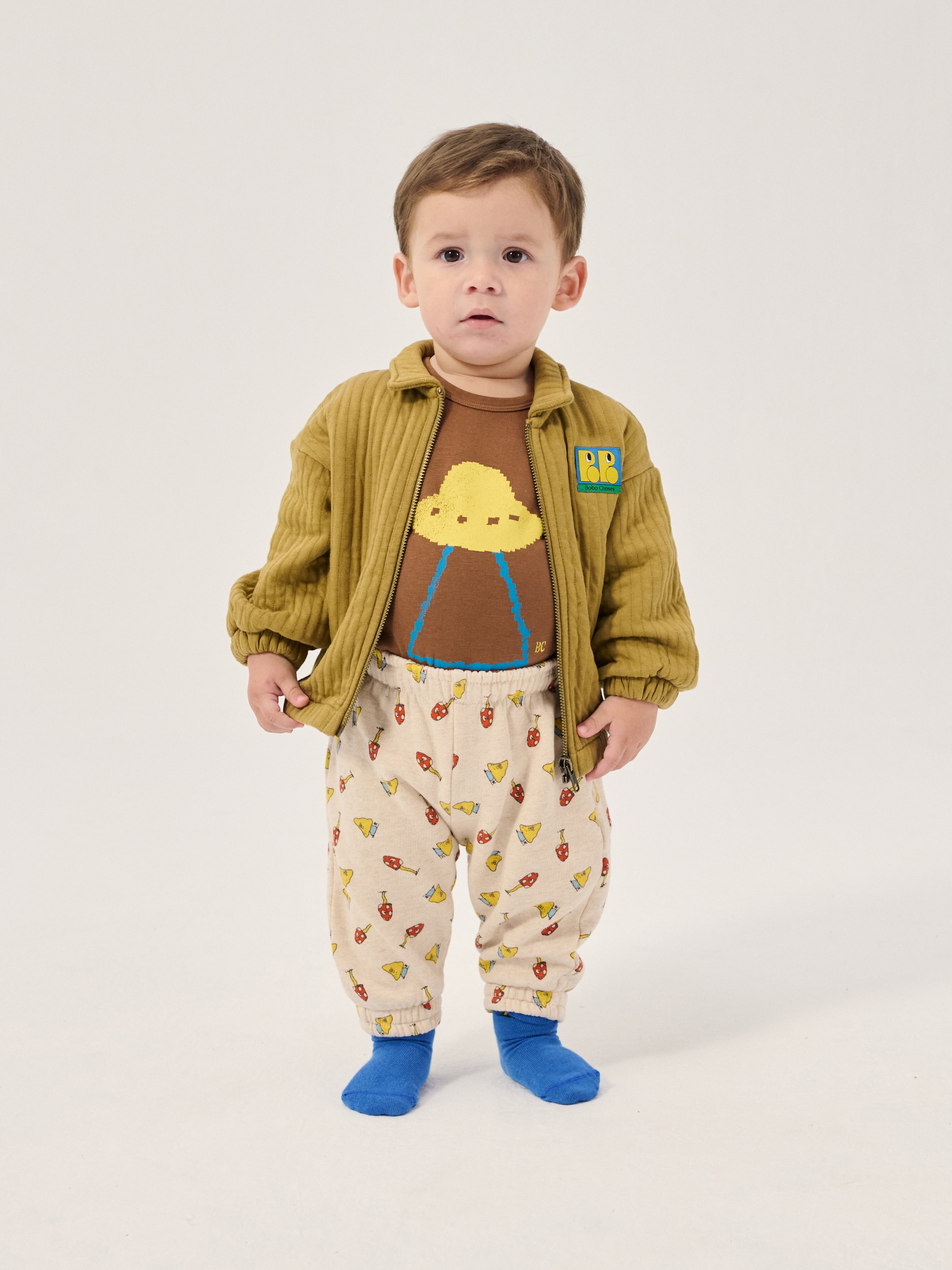 Veste pour bébé Booo Bo Choses kaki / Sweat-shirt matelassé à fermeture éclair Booo Bo Choses Tag
