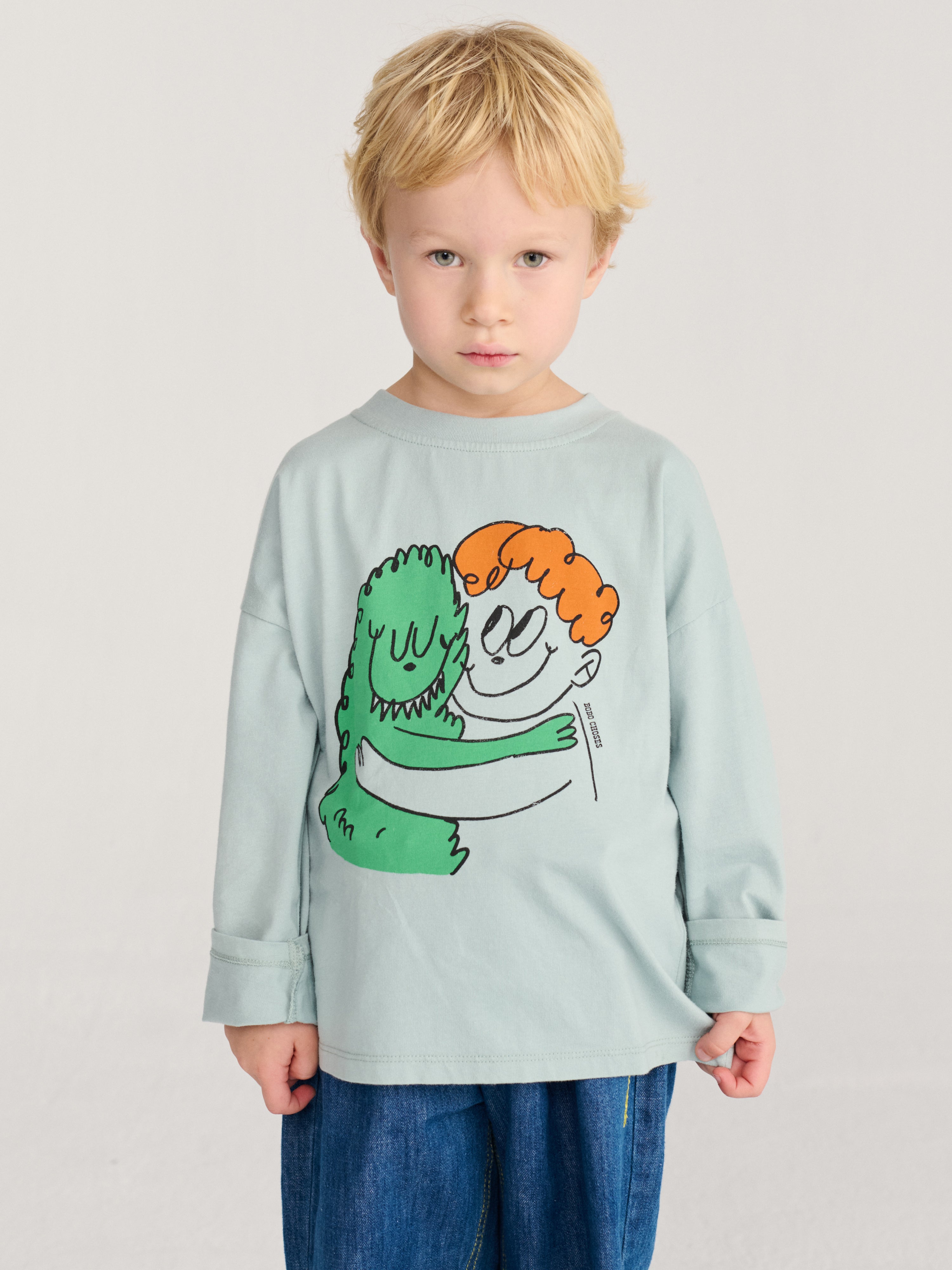 T-shirt à manches longues Hug Hairy Monster bleu clair / T-shirt Hug Hairy Monster