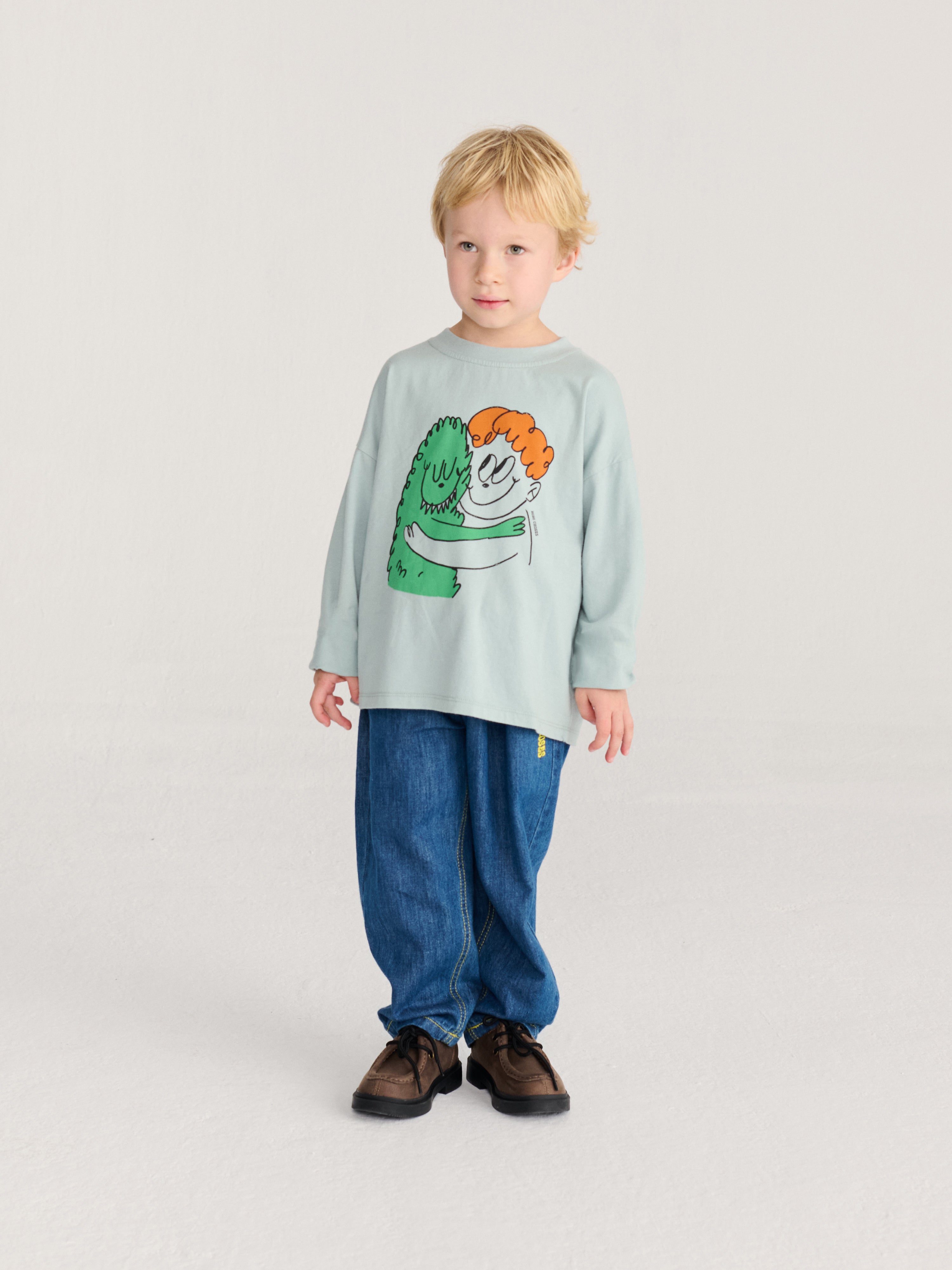 T-shirt à manches longues Hug Hairy Monster bleu clair / T-shirt Hug Hairy Monster