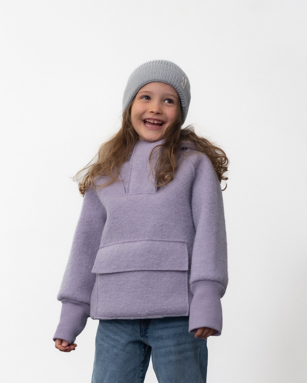 Beanie Merinowolle Rauchblau
