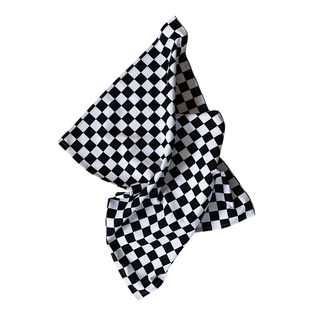 Torchon imprimé à carreaux noirs et blancs multicolores