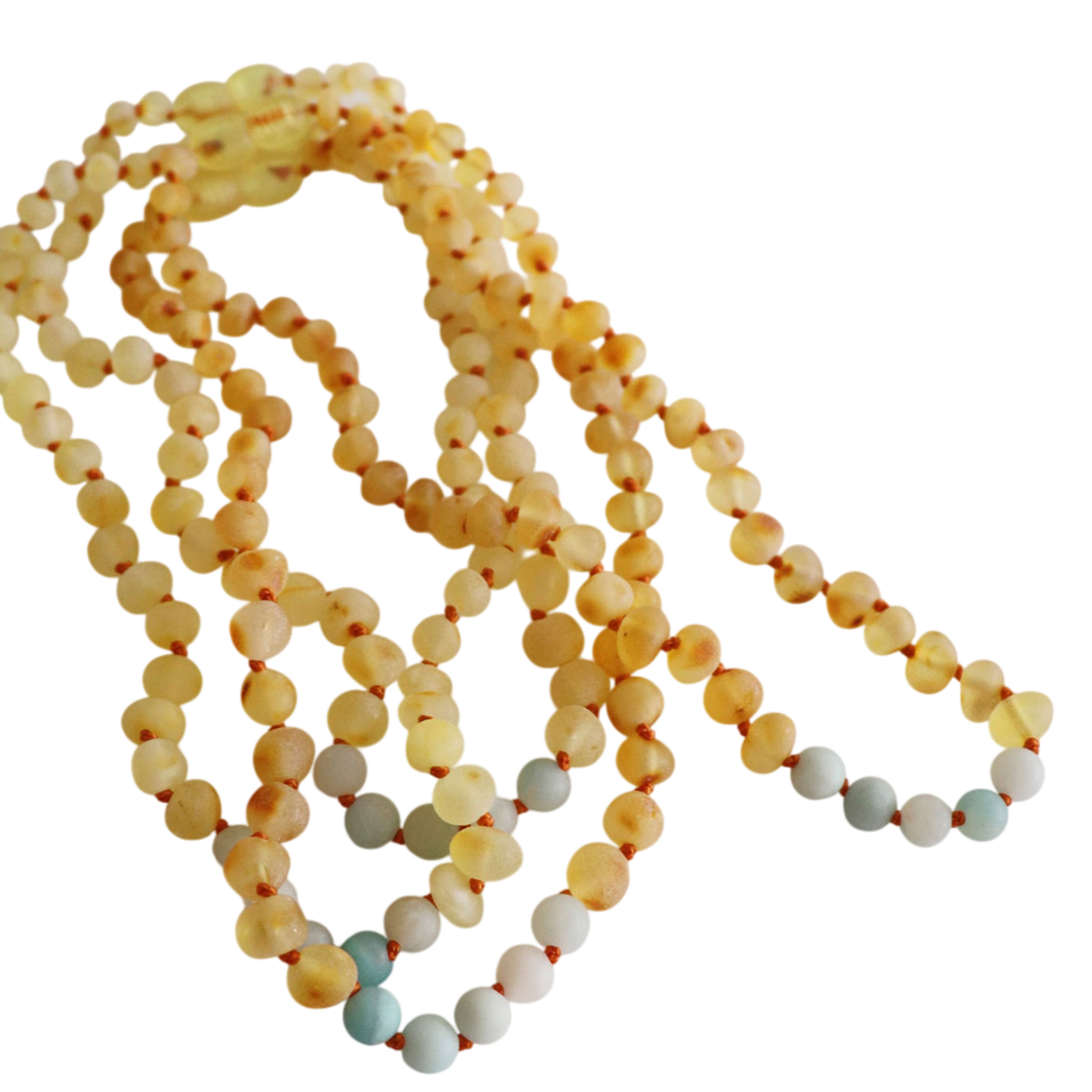 Collier pour bébé en ambre, citron et amazonite bleue