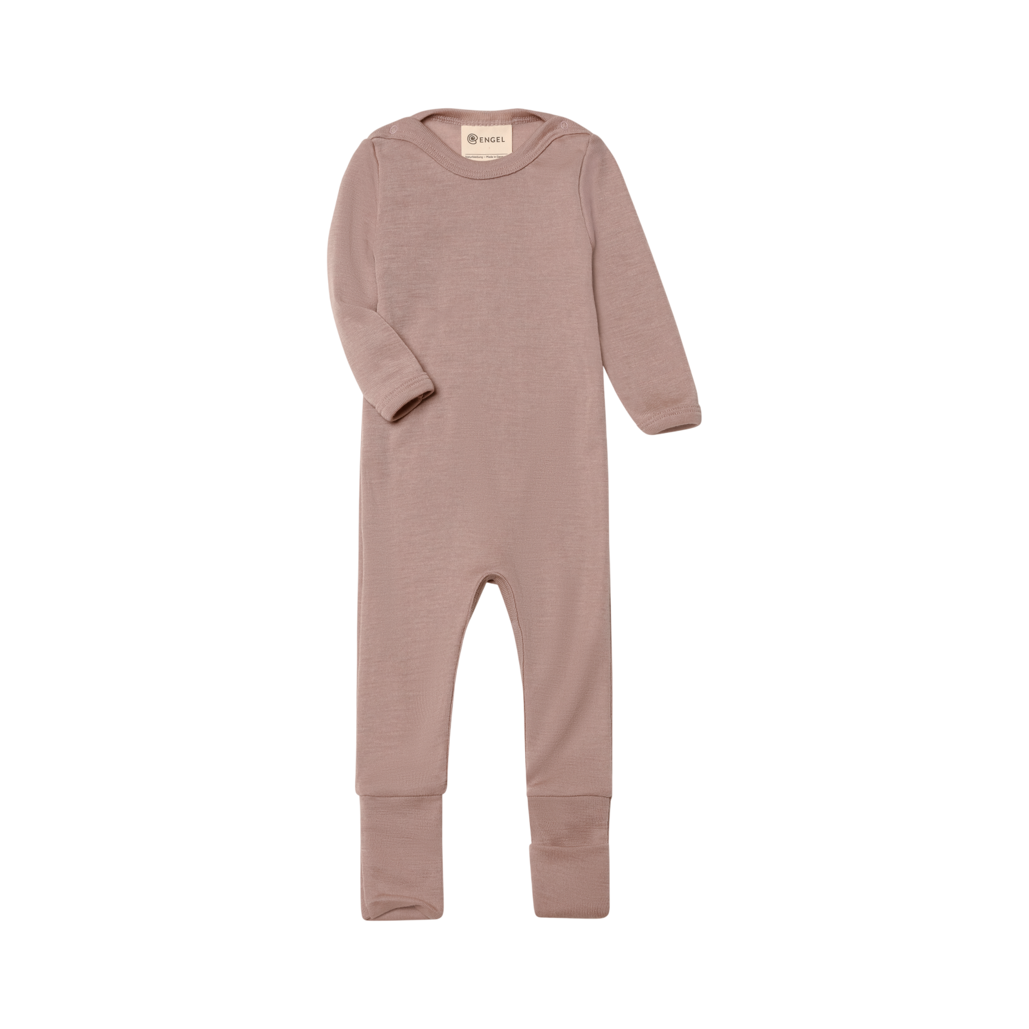 Grenouillère pour bébé en laine vierge certifiée GOTS, couleur rose poudré