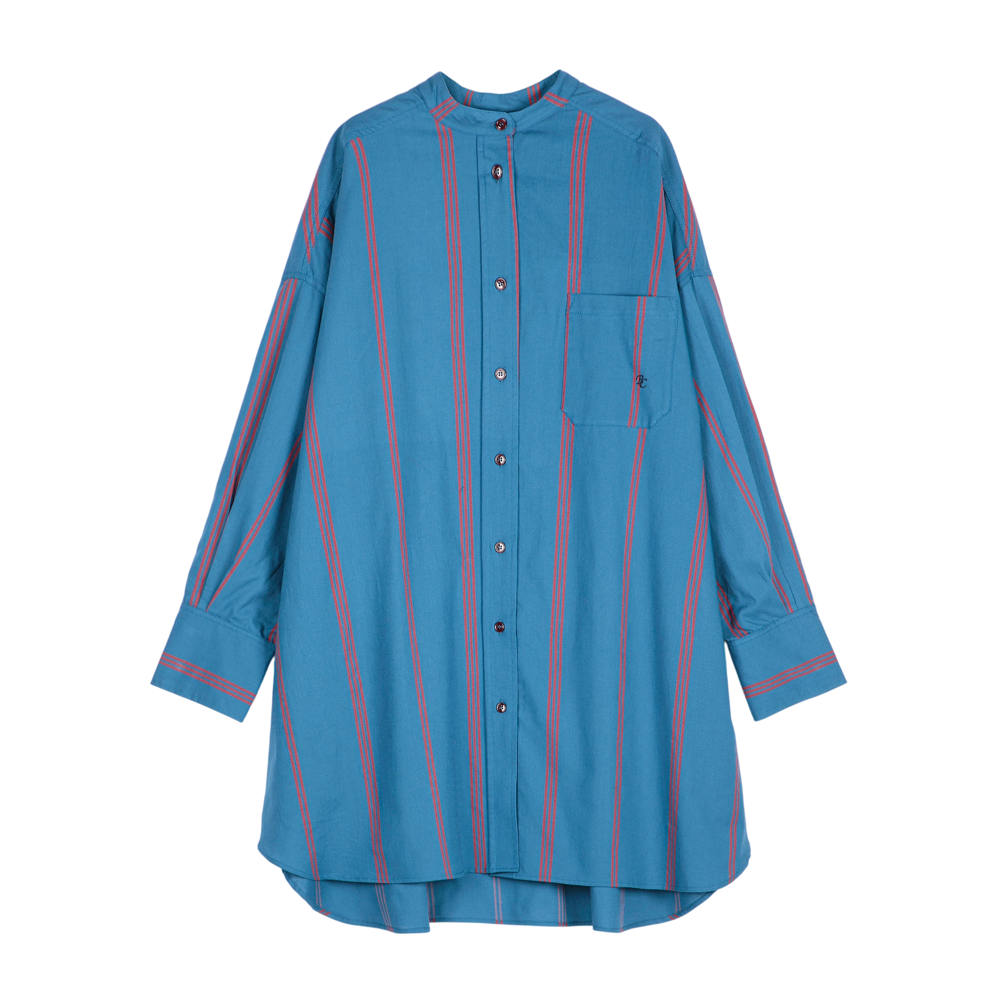 Adult All-Over Poplin Dress, Prussian Blue / Adult All-Over Poplin Shirt Dress with Triple Stripes, Prussian Blue