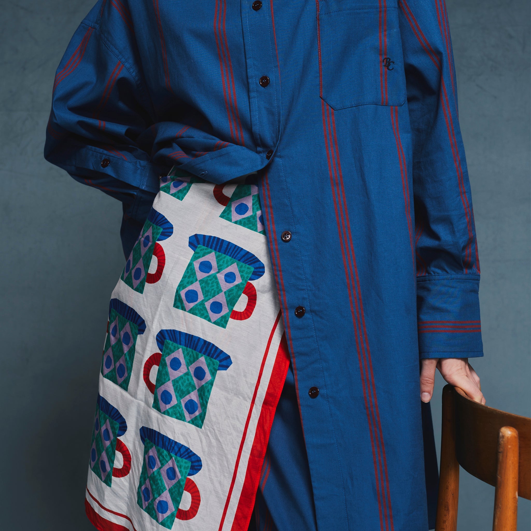 Adult All-Over Poplin Dress, Prussian Blue / Adult All-Over Poplin Shirt Dress with Triple Stripes, Prussian Blue