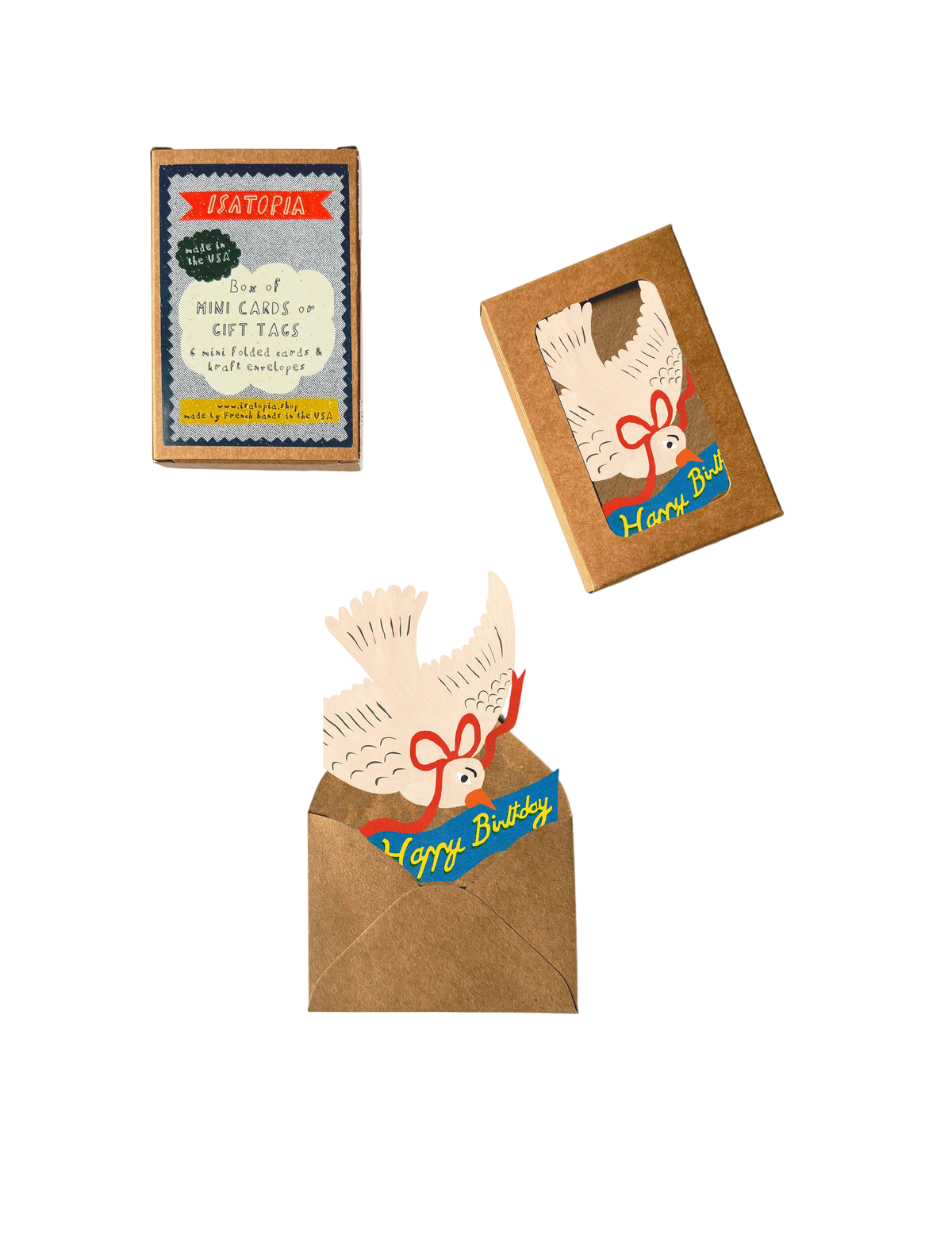 Mini-cartes pliables « Oiseau » « Joyeux anniversaire » - Boîte de 6