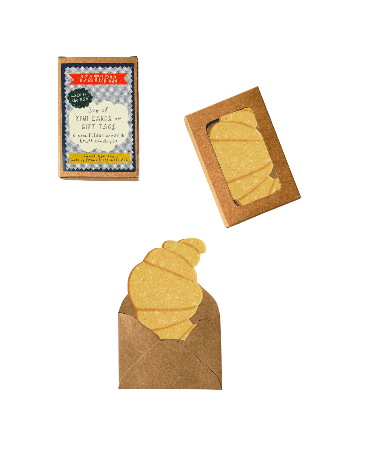 Mini-cartes pliables, motif croissant, boîte de 6