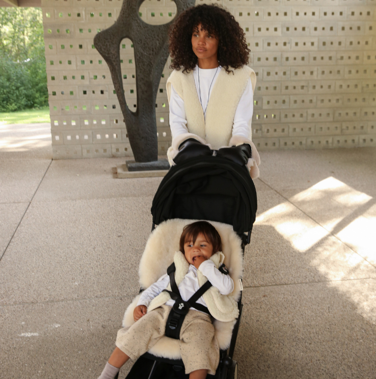 Binibamba Kinderwagenhandschuhe Schaffell Noir + Milk