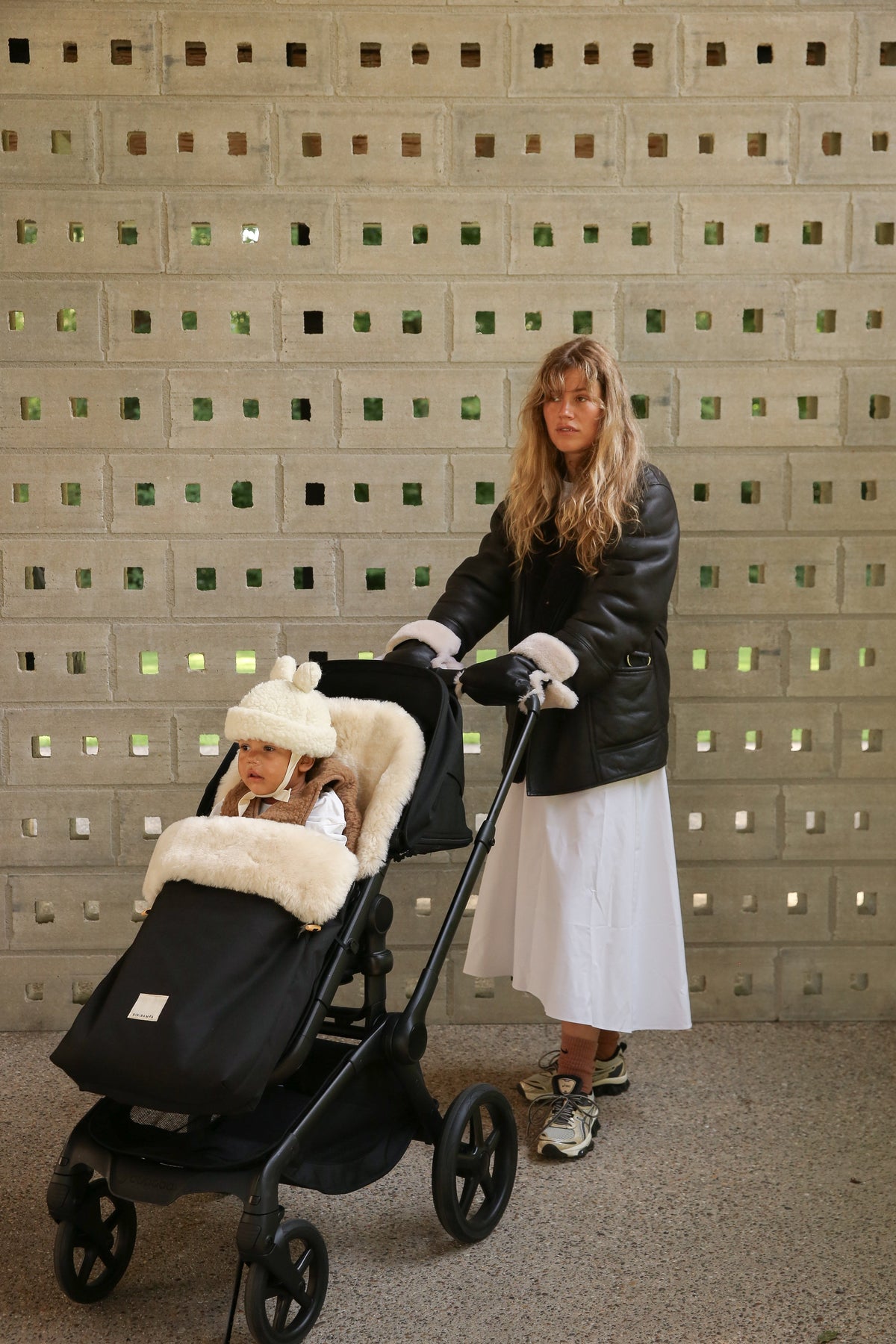 Binibamba Kinderwagenhandschuhe Schaffell Noir + Milk