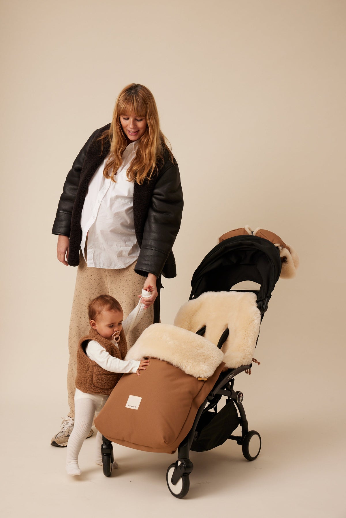Binibamba Stroller Gloves, Sheepskin Outer, Bruno