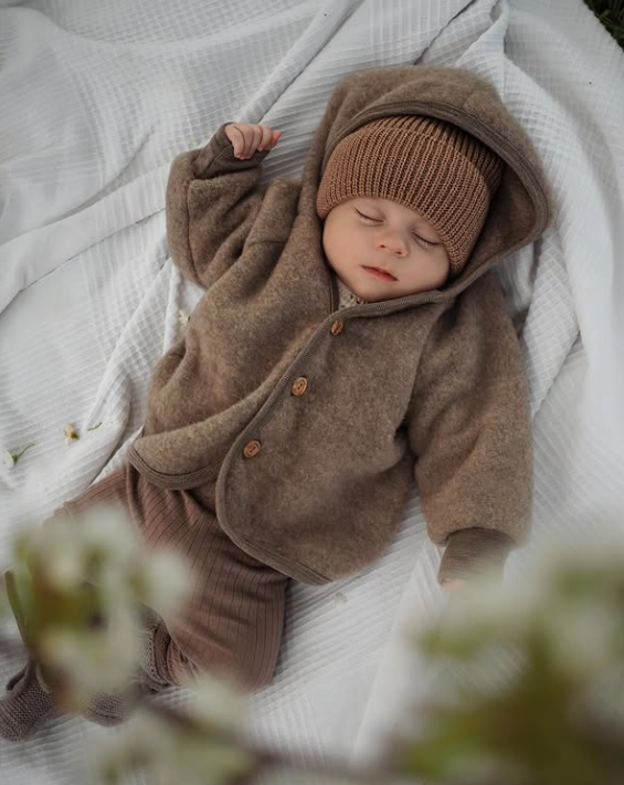 Veste à capuche en laine vierge, mélange couleur noyer