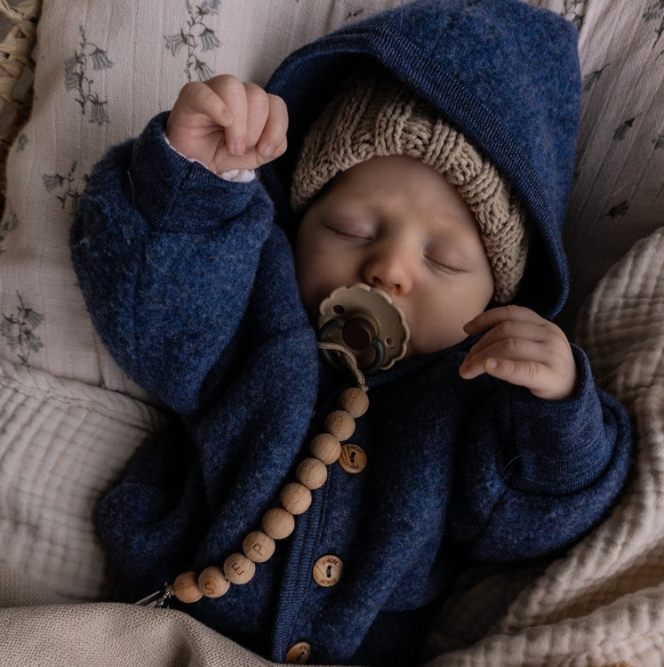 Veste à capuche en laine vierge, bleu chiné