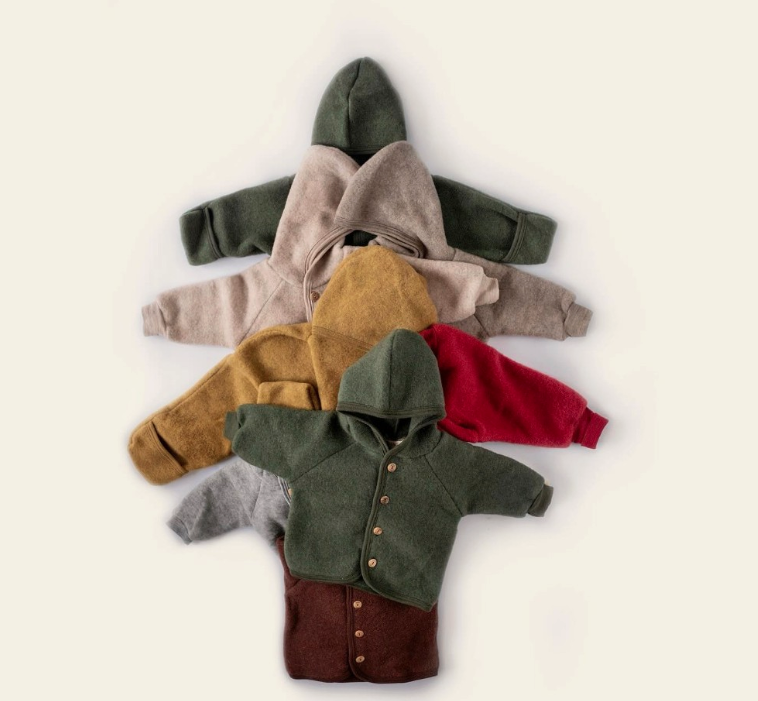 Veste à capuche en laine vierge, coloris safran chiné