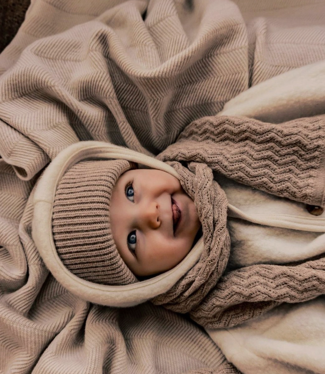 Veste à capuche en laine vierge, couleur sable chiné