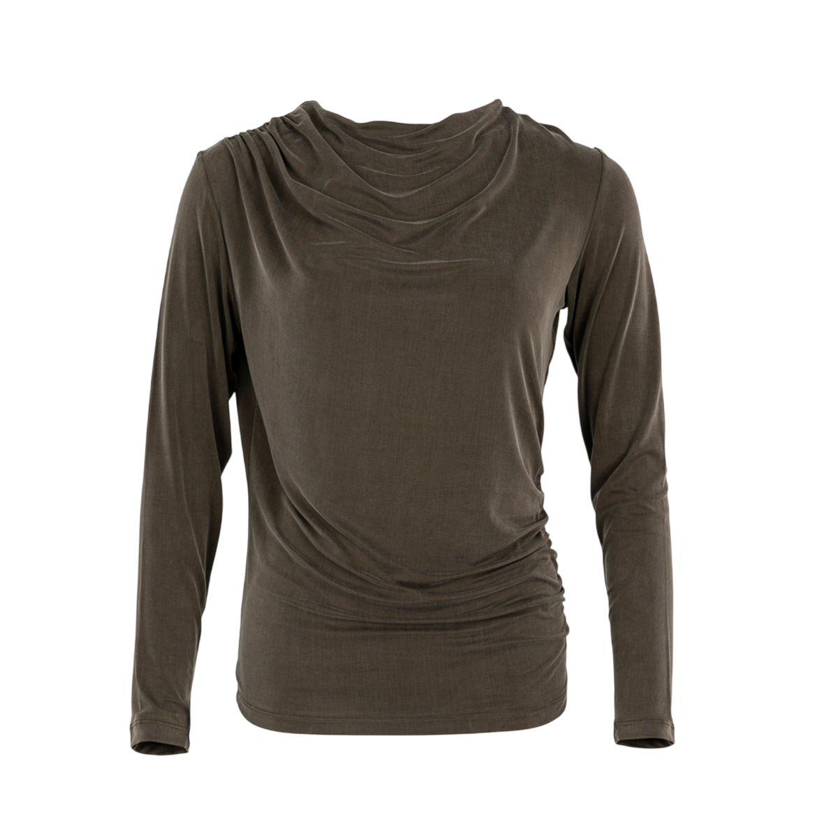 T-shirt à manches longues en cupro, drapé, couleur olive poudrée