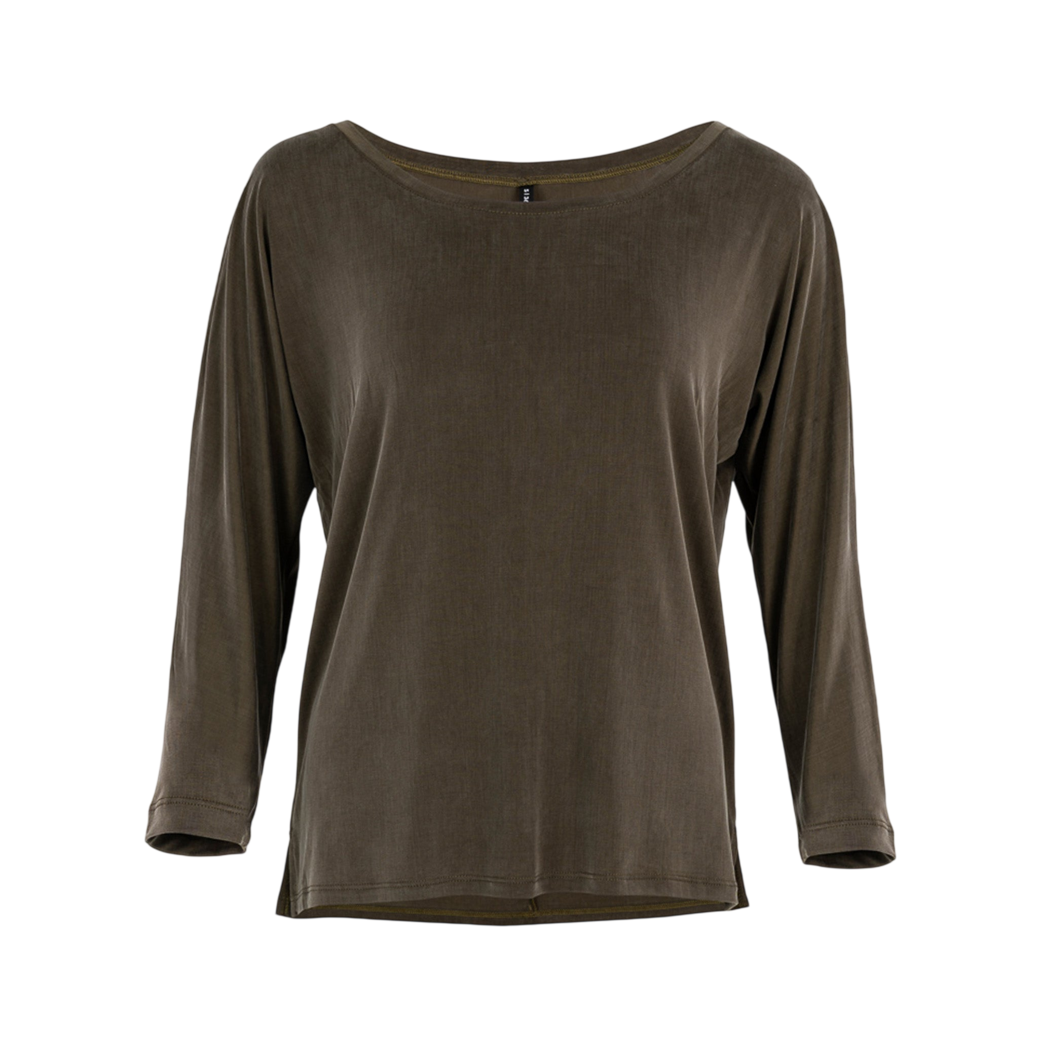 T-shirt à col rond Cupro, couleur olive poussiéreuse