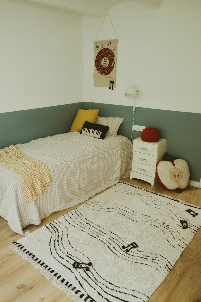 Washable Play Mat with Musical Notes - Natural, Black