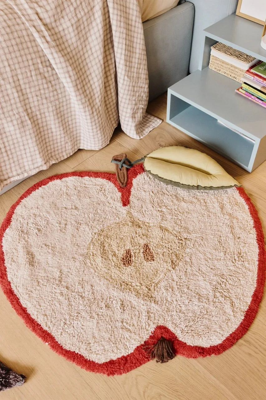 Washable Apple Rug - Red, Natural