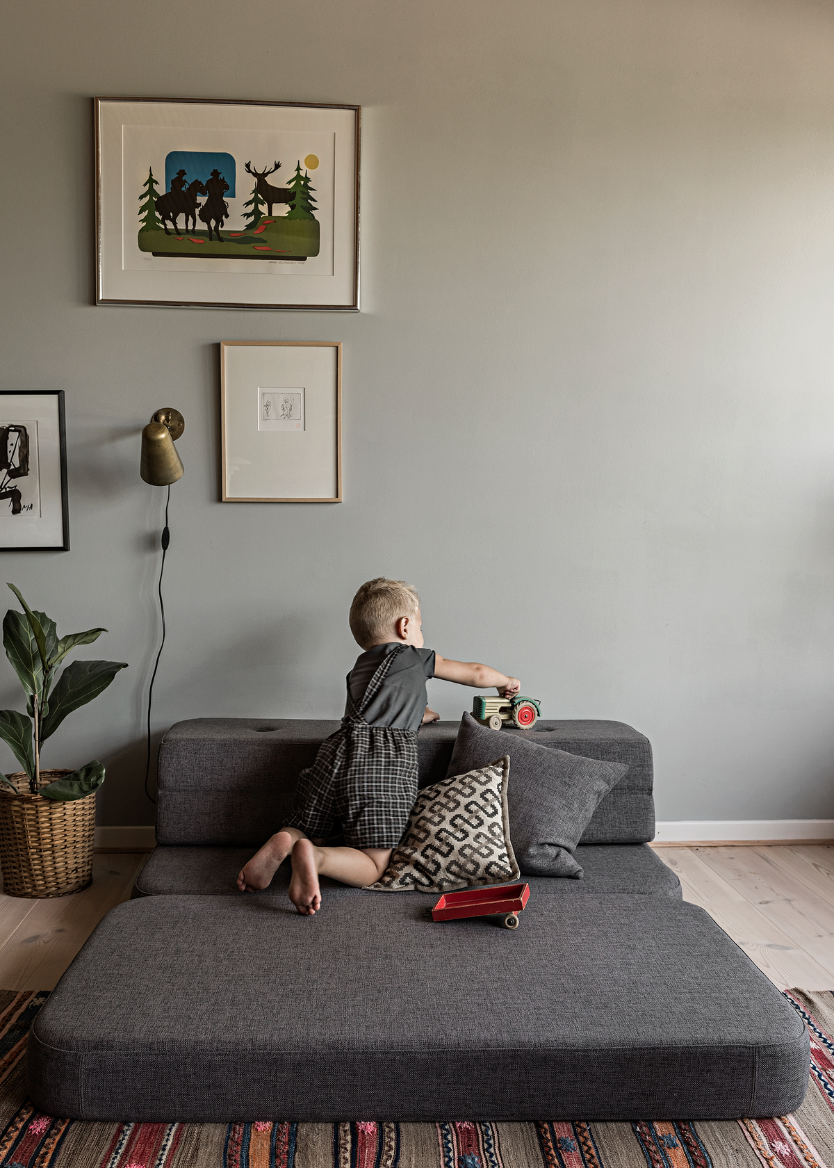Folding Sofa, Blue-Gray/Gray