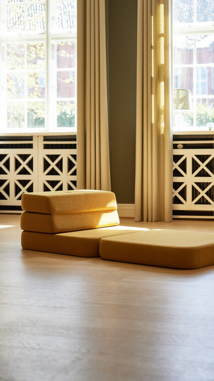 Single Mustard Yellow Fold-Out Sofa