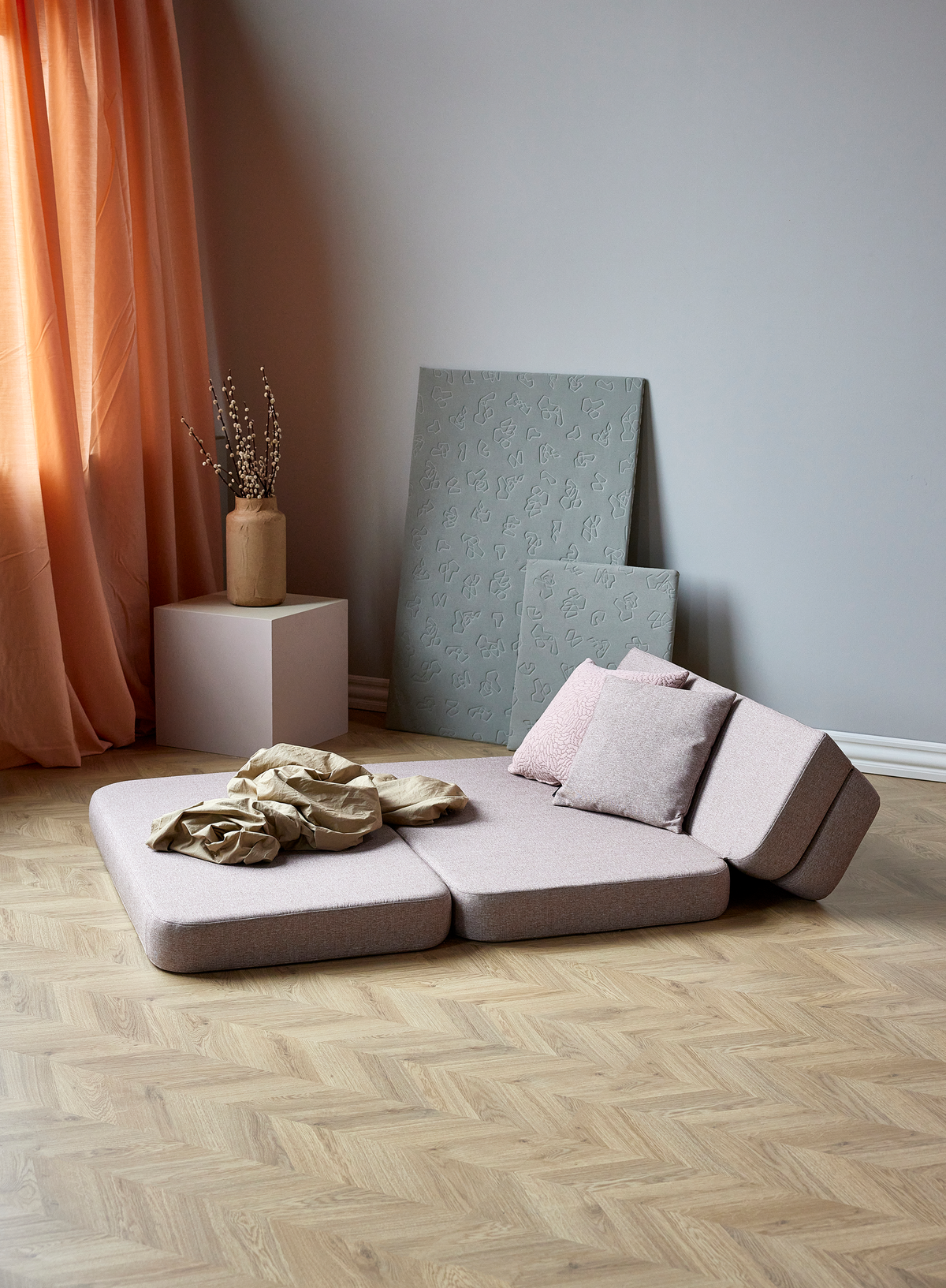 Folding Sofa in Baby Pink/Pink
