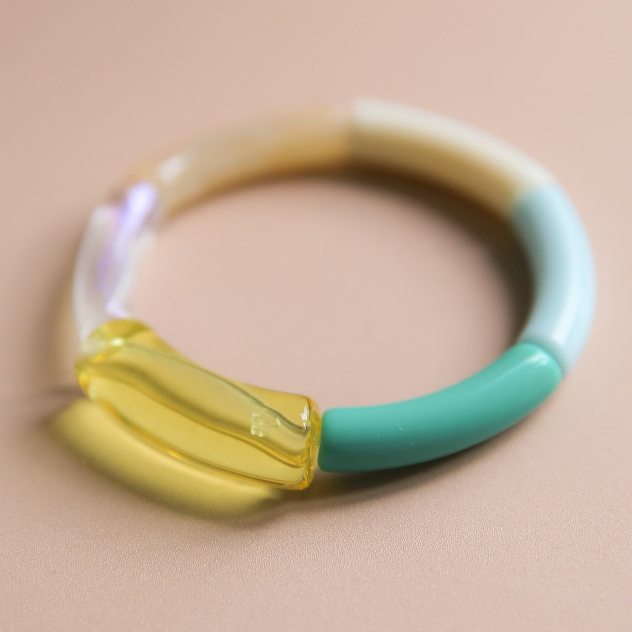 Bracelet Tube Lea jaune bleu vert beige