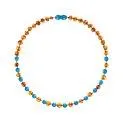 Amberos natural amber baby chain baroque with gemstones, cognac brown and turquoise