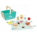 Spielba Picknick-Korb aus Holz mit Zubehör - Spielzeuglebensmittel für die leckersten Gerichte aus der Spielküche | Stadtlandkind