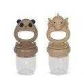 Set of 2 fruit pacifiers Dragon and Panda Warm Clay/Shitake - Pacifiers made of natural rubber and flats with a protective cover for durability | Stadtlandkind