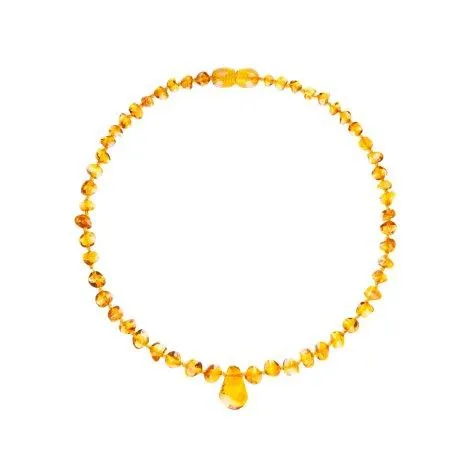 Amberos collier bébé ambre naturel baroque avec pendentif, jaune miel - Amberos