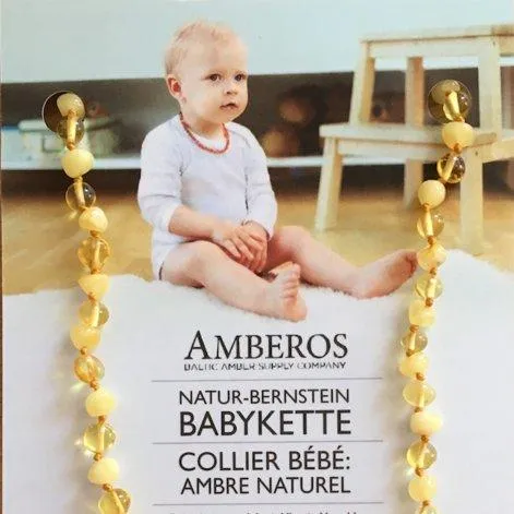 Bernstein Babykette Baroque mit Anhänger, Milk Lemon - Amberos