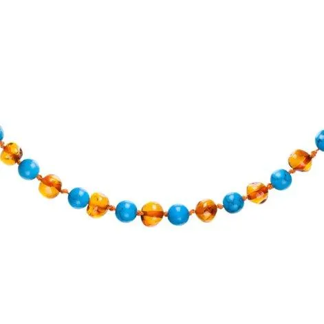 Amberos natural amber baby chain baroque with gemstones, cognac brown and turquoise - Amberos