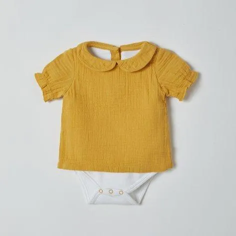 Baby Long Sleeve Shirt Romper Peter Pan Mustard - OrganicEra