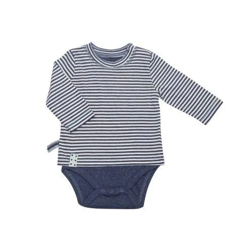 Chemise-body manches longues pour bébé indigo striped - OrganicEra