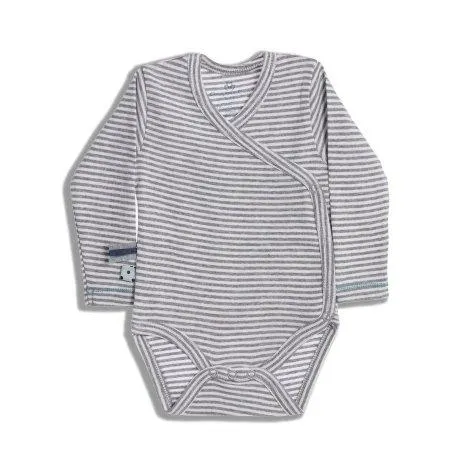 Baby Langarm Wickelbody Grey Melange Striped - OrganicEra
