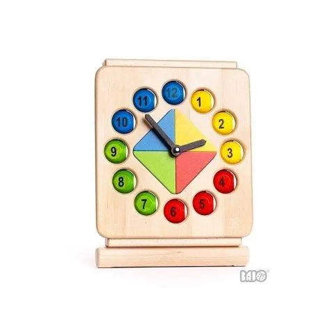 Educational clock red, blue, yellow, green, natural - BAJO