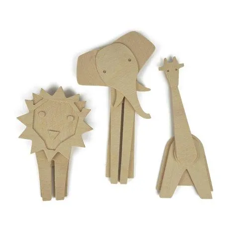 Set of 3 with magnetic wooden animals Nose to Tail Savannah - Fidea Design