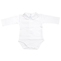 Body manches longues blanc avec col brodé rose, gris, blanc