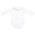 Body manches longues blanc avec col brodé beige, marron