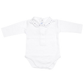 Body manches longues blanc avec col brodé gris, anthracite