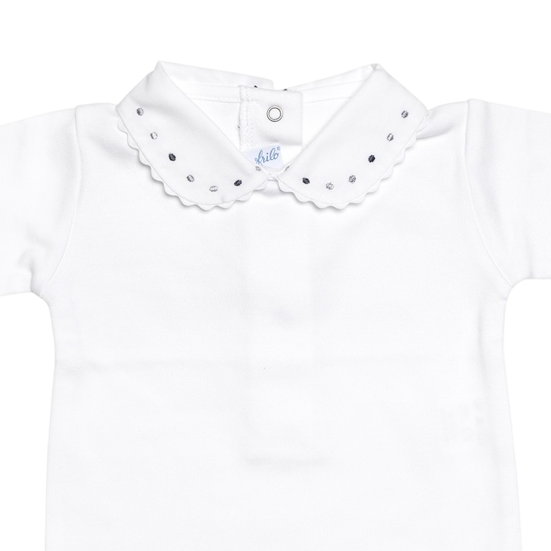 Long-sleeved body white with embroidery collar gray, anthracite