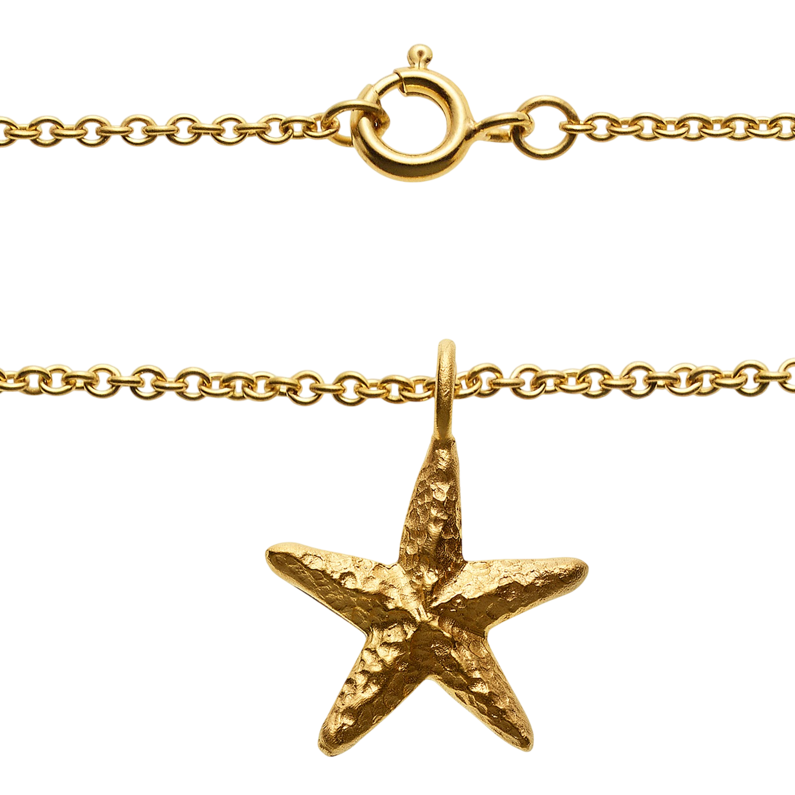 Collier avec 8 pierres de cornaline et pendentif étoile de mer, doré à l'or fin