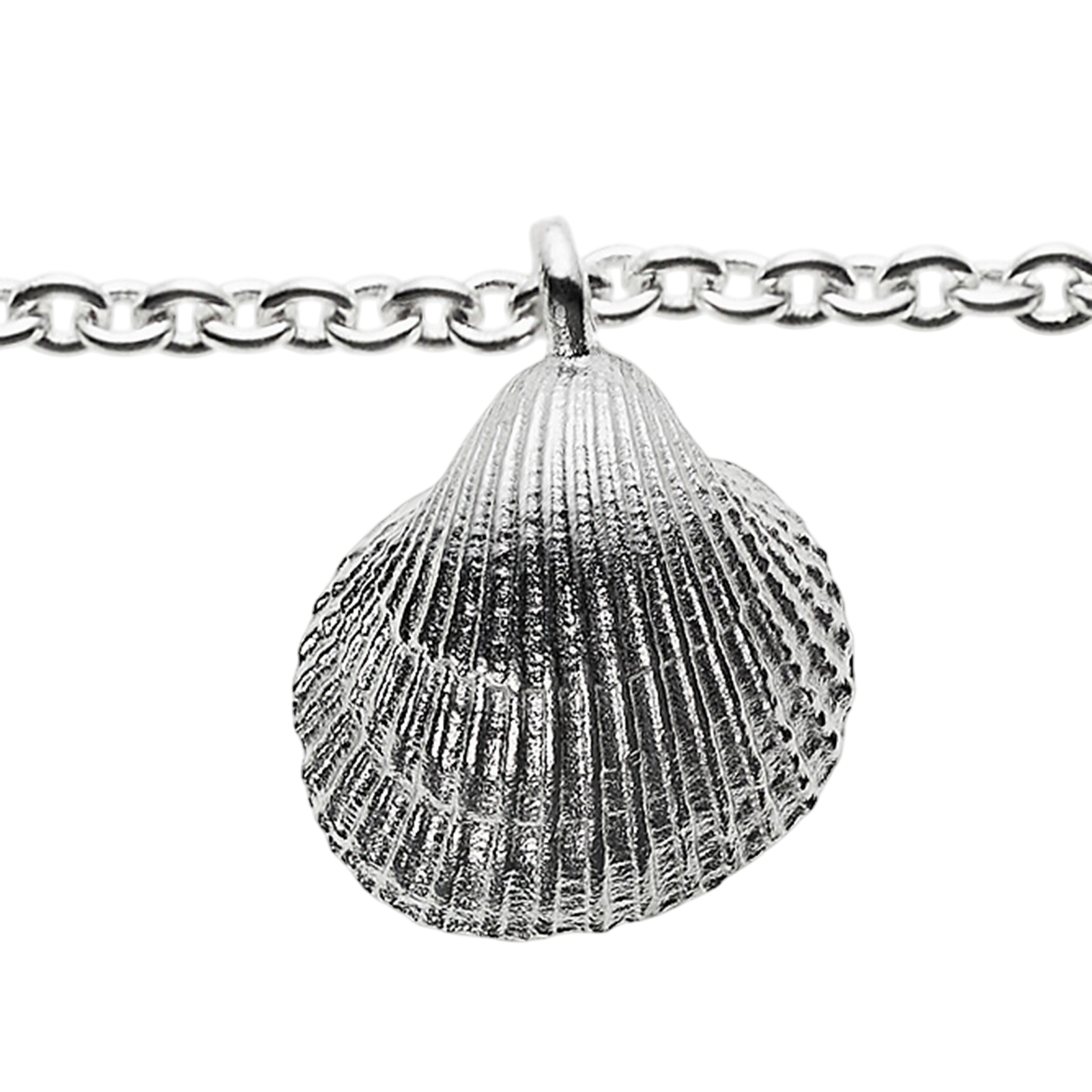 Necklace with 8 Amazonith stones and shell pendant, silver