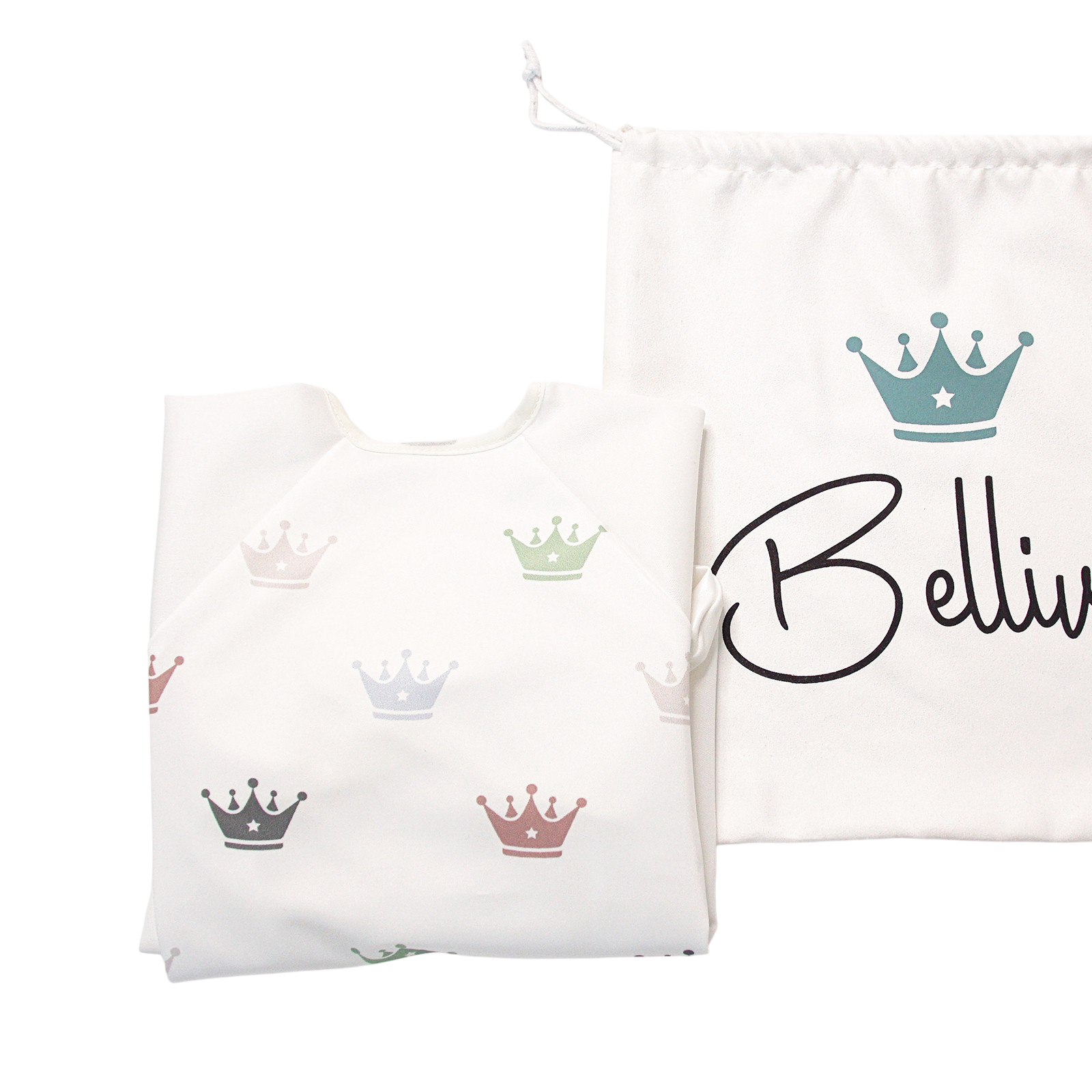 Soft Lätzchen weiss mit langen Ärmeln (Krönchen) inkl. Tragetasche