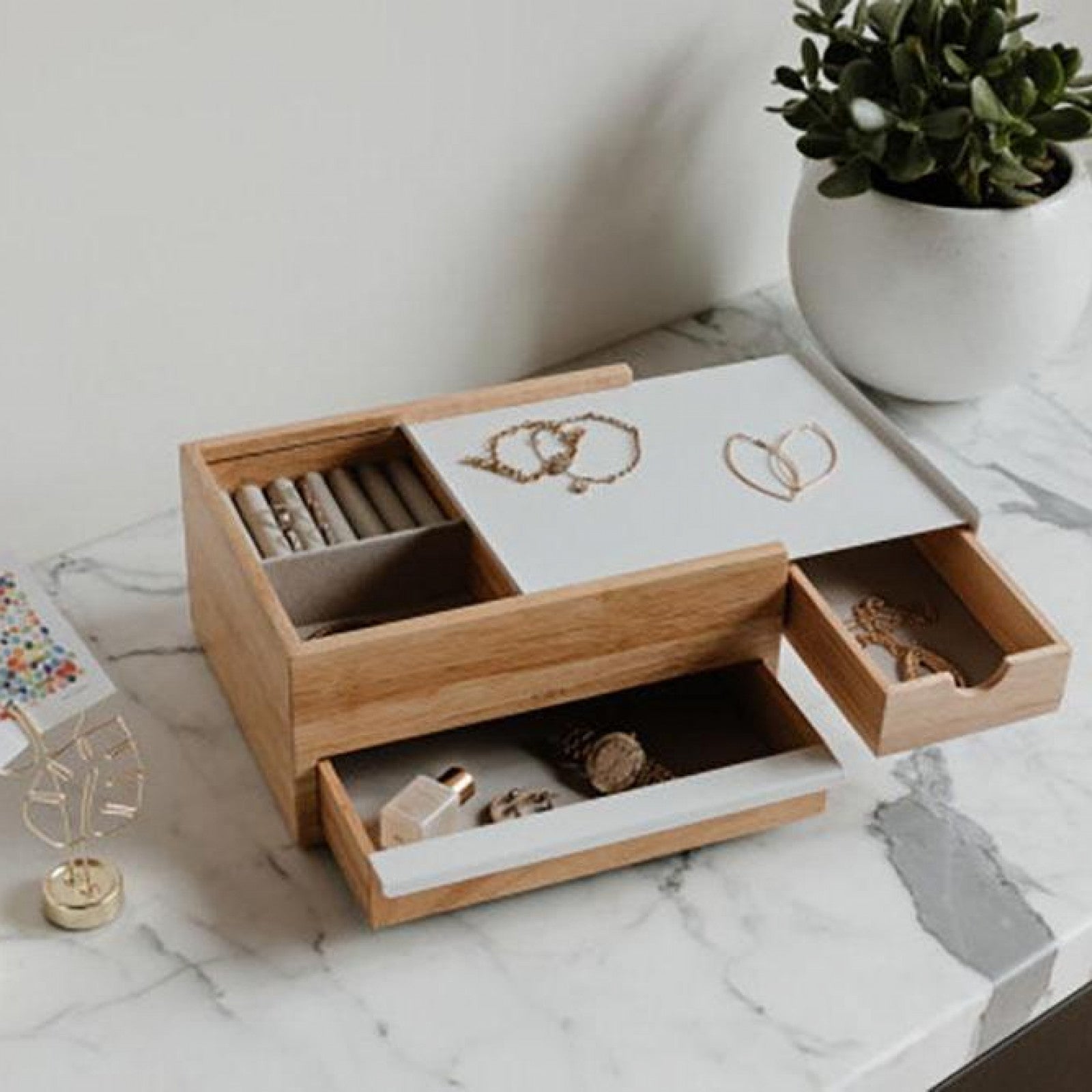 Schmuckhalter Stowit, Weiss/Holz