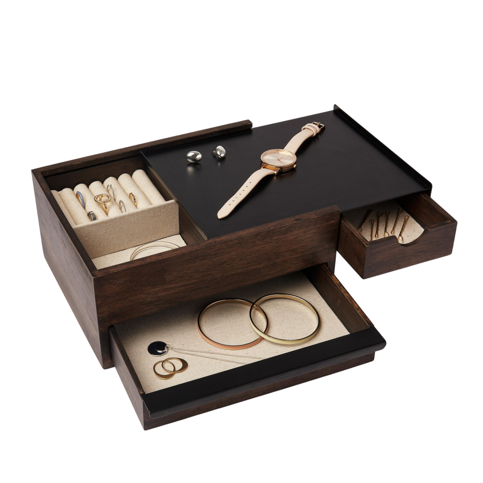 Porte-bijoux Stowit, noir/noyer